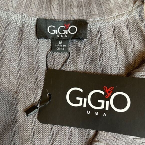 NWT GiGiO Raw Hem Top Cap Sleeve Gray Cableknit Lightweight Size Medium - Picture 5 of 9
